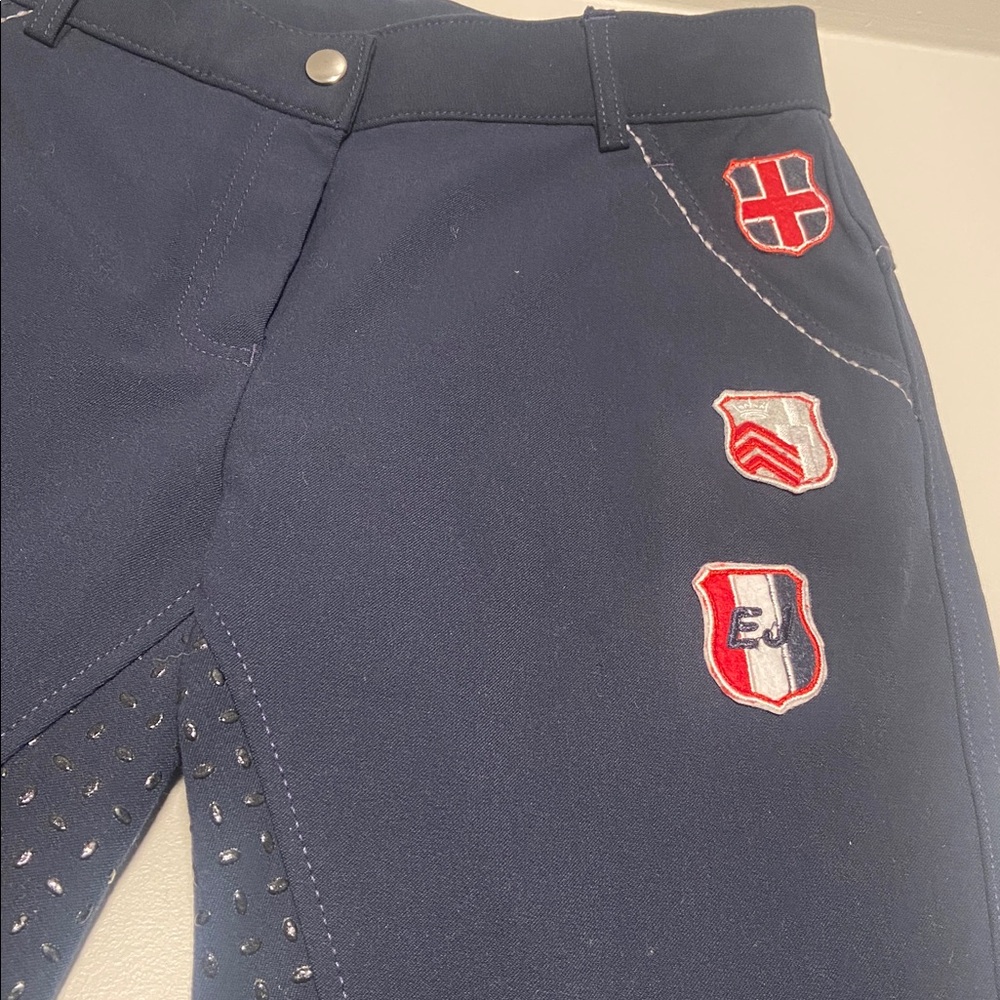Epplejeck Navy Riding Breeches with Red and White Stitching knee grip size 40